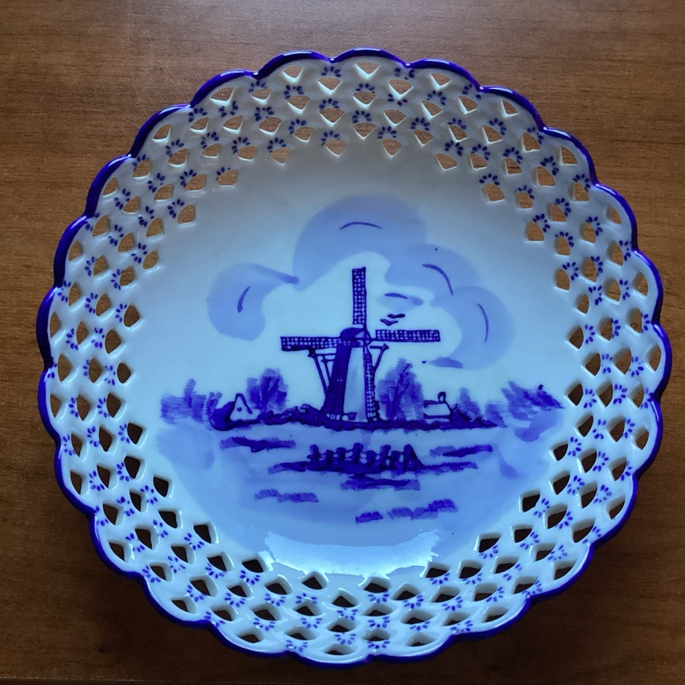 HOLLAND Delft Blue Windmill Hand Painted Design by TS